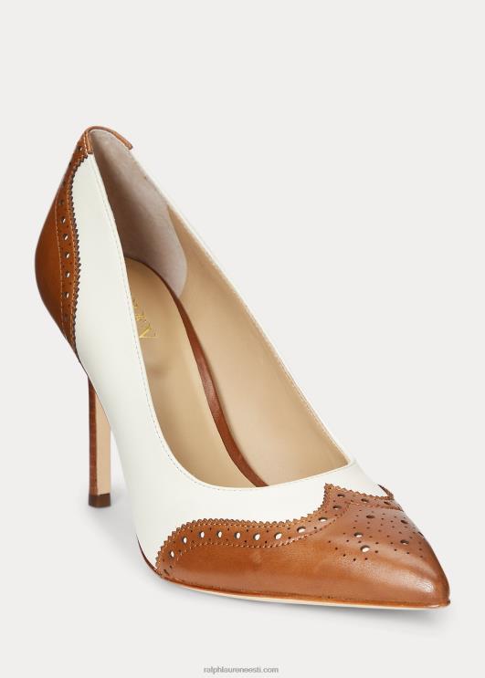 Ralph Lauren naised lynden nappa & poleeritud nahast pump PR0V5105 sügav sadulapruun/vanill