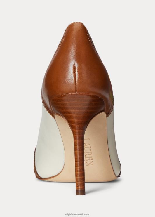 Ralph Lauren naised lynden nappa & poleeritud nahast pump PR0V5105 sügav sadulapruun/vanill