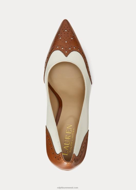 Ralph Lauren naised lynden nappa & poleeritud nahast pump PR0V5105 sügav sadulapruun/vanill