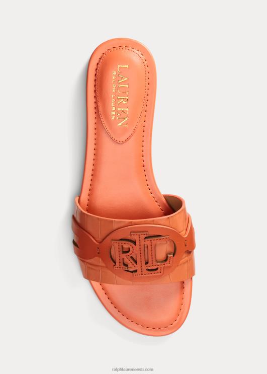 Ralph Lauren naised alegra krokodilliga reljeefne nahast sandaal PR0V9716 sadamaäärne korall