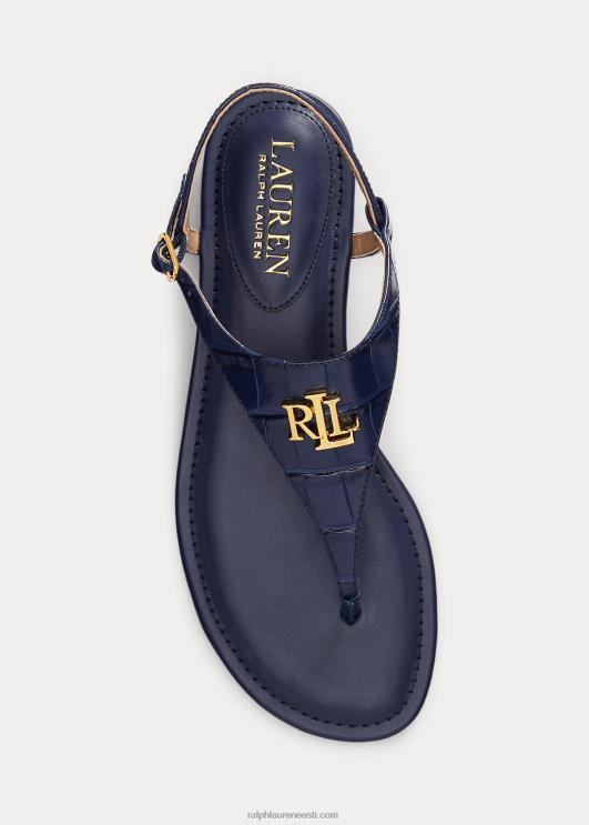 Ralph Lauren naised ellingtoni reljeefsed nahast sandaalid PR0V9600 rafineeritud merevägi