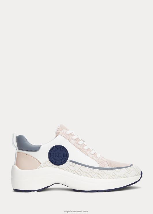 Ralph Lauren naised reaghan logoga žakaar- ja nahast tossud PR0V5086 valge/heleroosa/tumesinine