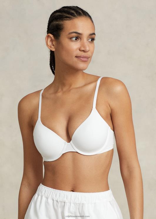 Ralph Lauren naised elastse puuvillasegune t-särgi rinnahoidja PR0V3379 valge pilv