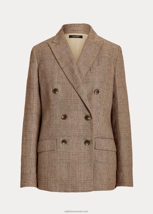 Ralph Lauren naised glen ruuduline linane kaherealine bleiser PR0V4095 pruun/kreem multi