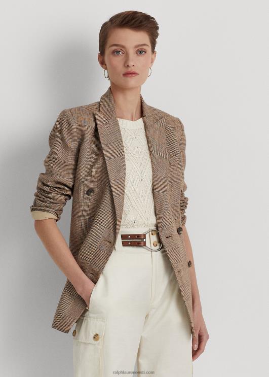 Ralph Lauren naised glen ruuduline linane kaherealine bleiser PR0V4095 pruun/kreem multi