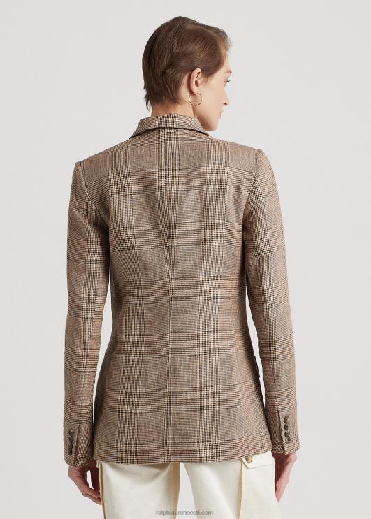 Ralph Lauren naised glen ruuduline linane kaherealine bleiser PR0V4095 pruun/kreem multi