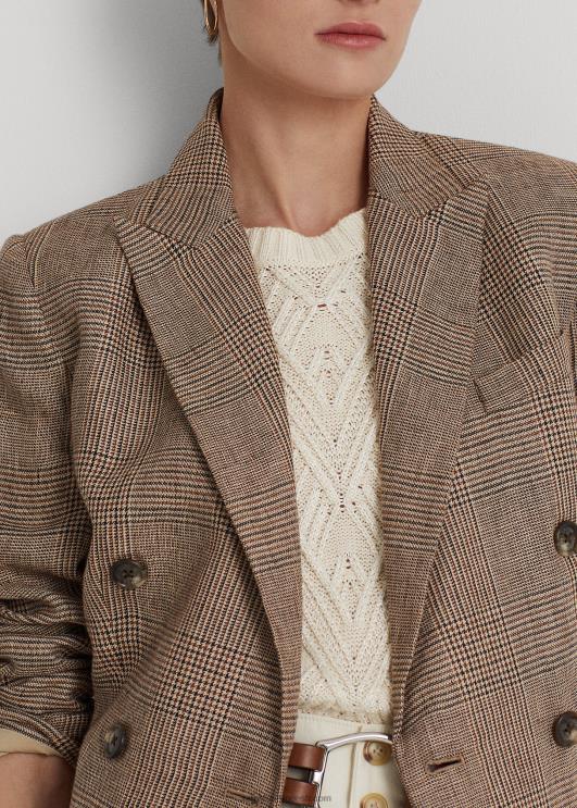 Ralph Lauren naised glen ruuduline linane kaherealine bleiser PR0V4095 pruun/kreem multi