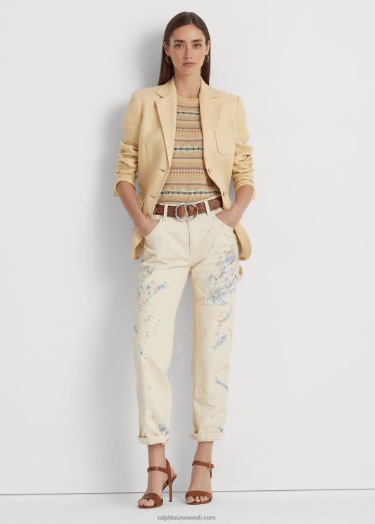 Ralph Lauren naised kalasaba linane bleiser PR0V4041 vanaaegne kreem