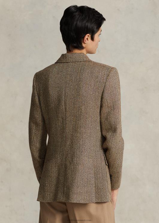 Ralph Lauren naised kalasabast linasest segust bleiser PR0V9171 pruun/kreemikas kalasaba