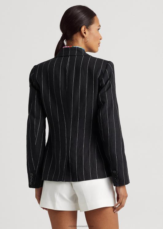 Ralph Lauren naised triibuline linane bleiser PR0V3909 must/kreem