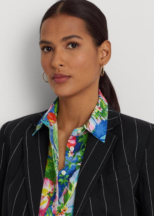 Ralph Lauren naised triibuline linane bleiser PR0V4347 must/kreem