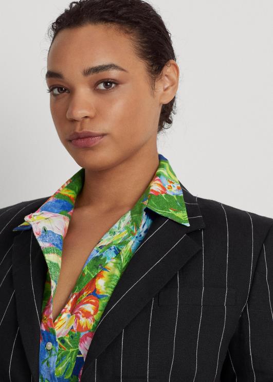 Ralph Lauren naised triibuline linane bleiser PR0V4559 must/kreem