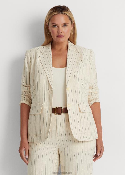 Ralph Lauren naised triibuline linasest toimsest bleiser PR0V4681 kreemjas/rafineeritud merevägi