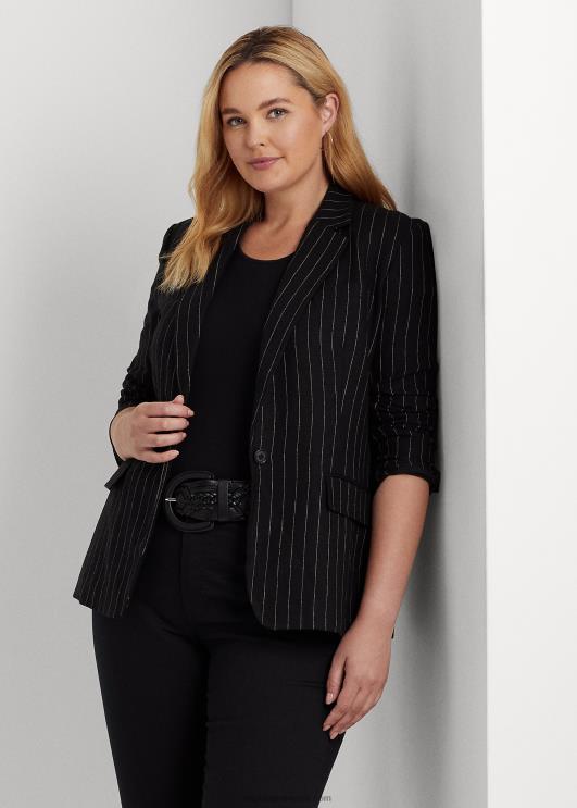 Ralph Lauren naised triibuline linasest toimsest bleiser PR0V4777 must/kreem