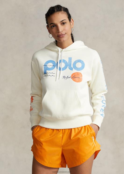Ralph Lauren naised Logo & wave graafiline fliisist kapuuts PR0V3079 klubimaja kreem
