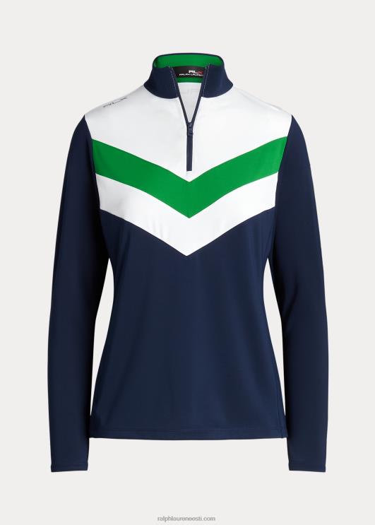Ralph Lauren naised chevron-triibuline veerandtõmblukuga pullover PR0V3718 rafineeritud mere-/kruiisiroheline