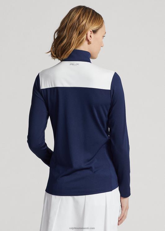 Ralph Lauren naised chevron-triibuline veerandtõmblukuga pullover PR0V3718 rafineeritud mere-/kruiisiroheline