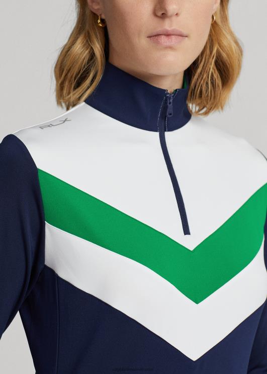 Ralph Lauren naised chevron-triibuline veerandtõmblukuga pullover PR0V3718 rafineeritud mere-/kruiisiroheline