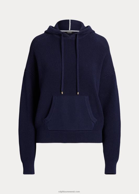 Ralph Lauren naised kammitud puuvillast kapuutsiga kampsun PR0V9568 rafineeritud merevägi