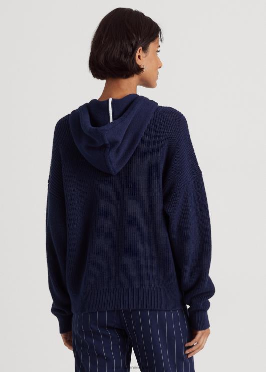 Ralph Lauren naised kammitud puuvillast kapuutsiga kampsun PR0V9568 rafineeritud merevägi