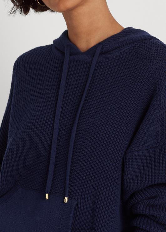 Ralph Lauren naised kammitud puuvillast kapuutsiga kampsun PR0V9568 rafineeritud merevägi