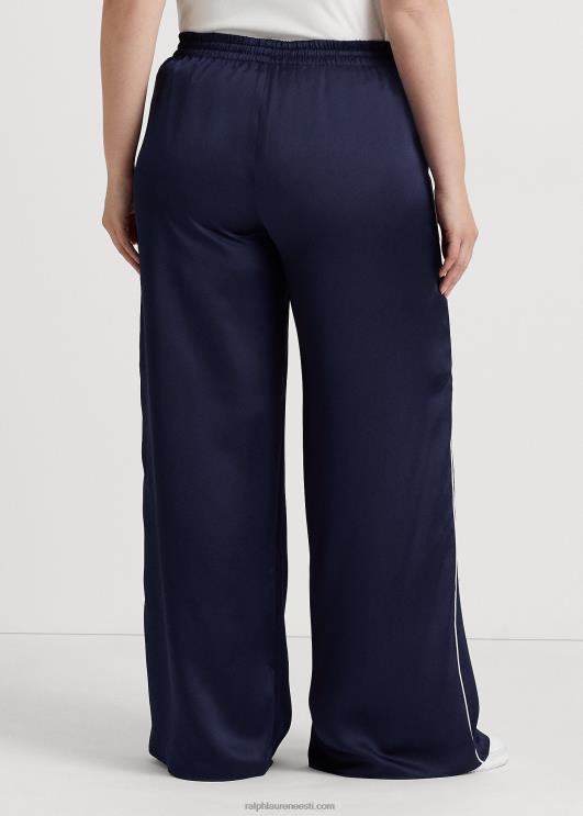 Ralph Lauren naised küljetriibuline charmeuse laia säärega püksid PR0V4797 rafineeritud mere-/valge