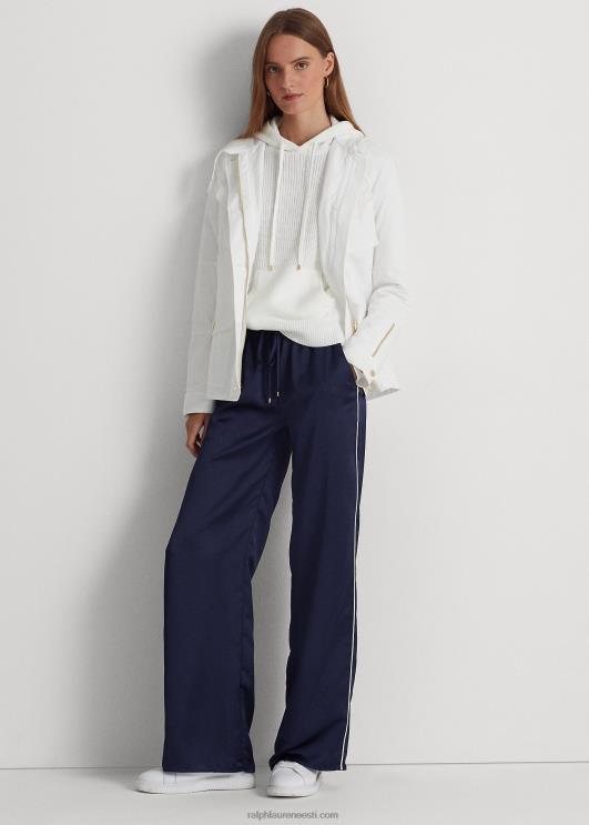 Ralph Lauren naised küljetriibuline charmeuse laia säärega püksid PR0V4879 rafineeritud mere-/valge