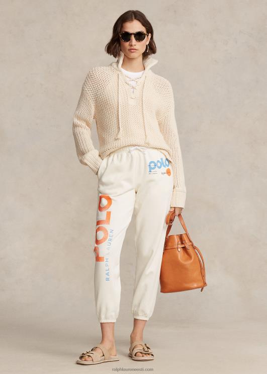 Ralph Lauren naised logo ja lainegraafikaga fliisist dressipüksid PR0V3050 klubimaja kreem