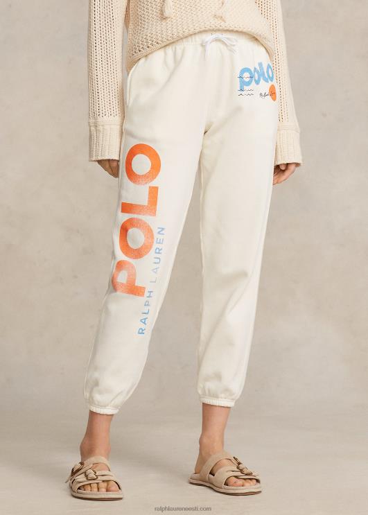 Ralph Lauren naised logo ja lainegraafikaga fliisist dressipüksid PR0V3050 klubimaja kreem