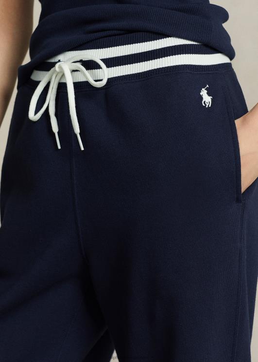 Ralph Lauren naised triibulise vöökohaga fliisist dressipüksid PR0V3101 Newporti merevägi