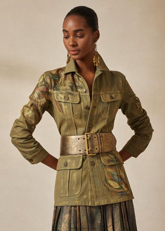 Ralph Lauren naised bacalli kaunistusega teksajakk PR0V3597 eksootiline roheline lilleline