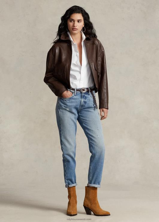 Ralph Lauren naised kärbitud nahast bomberjakk PR0V3221 pruun