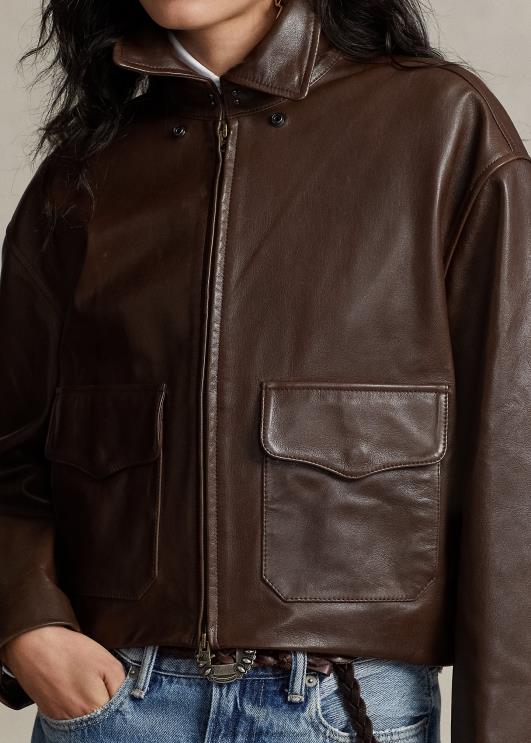 Ralph Lauren naised kärbitud nahast bomberjakk PR0V3221 pruun