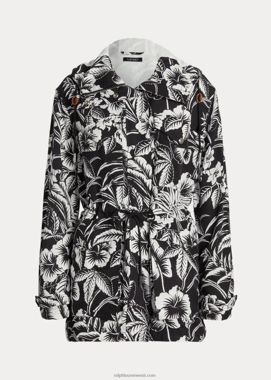 Ralph Lauren naised lilleline ripstop kapuutsiga tuulejope PR0V9464 must valge