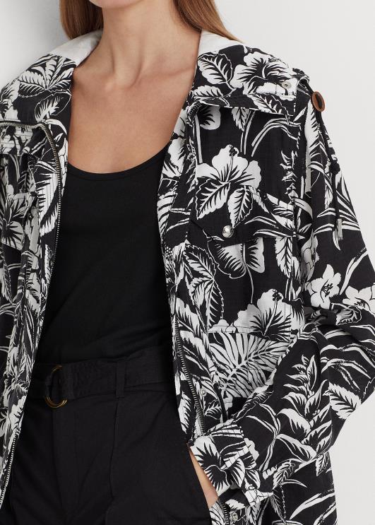 Ralph Lauren naised lilleline ripstop kapuutsiga tuulejope PR0V9464 must valge