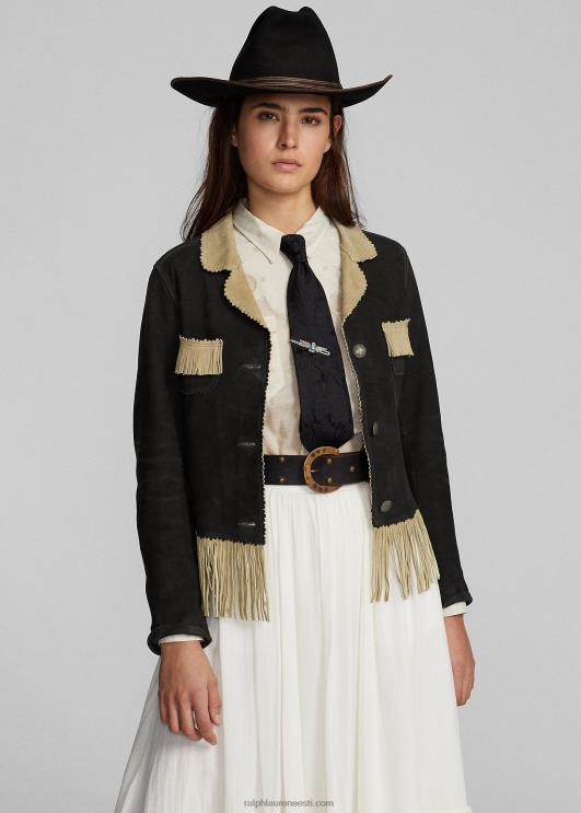 Ralph Lauren naised narmastega seemisnahast jakk PR0V3632 must/kreem