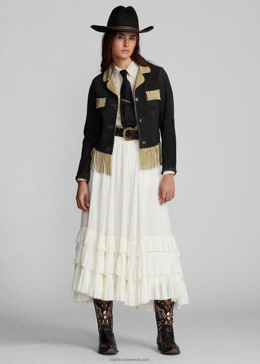 Ralph Lauren naised narmastega seemisnahast jakk PR0V3632 must/kreem