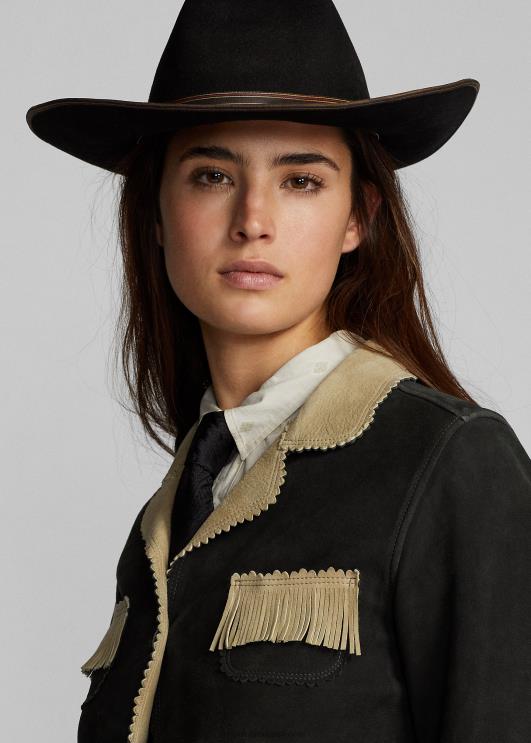 Ralph Lauren naised narmastega seemisnahast jakk PR0V3632 must/kreem