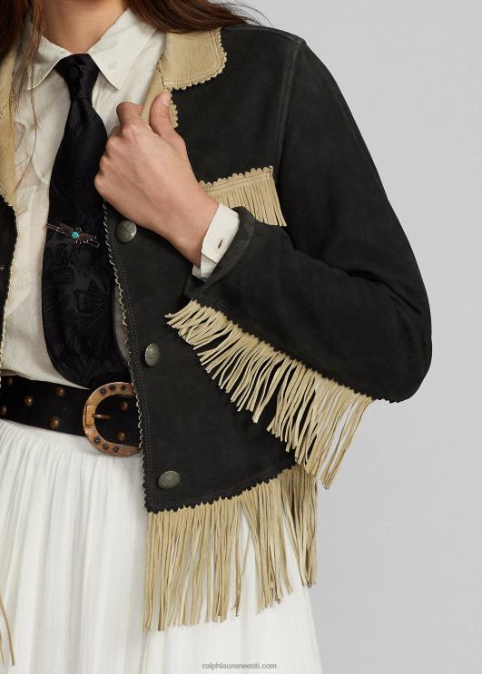 Ralph Lauren naised narmastega seemisnahast jakk PR0V3632 must/kreem