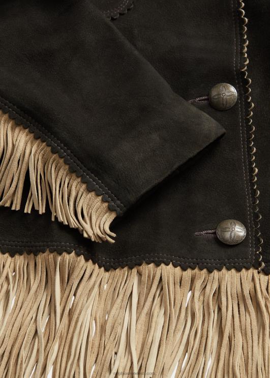 Ralph Lauren naised narmastega seemisnahast jakk PR0V3632 must/kreem