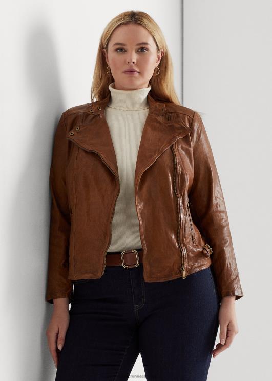 Ralph Lauren naised poleeritud nahast motojope PR0V4616 tume pähkel