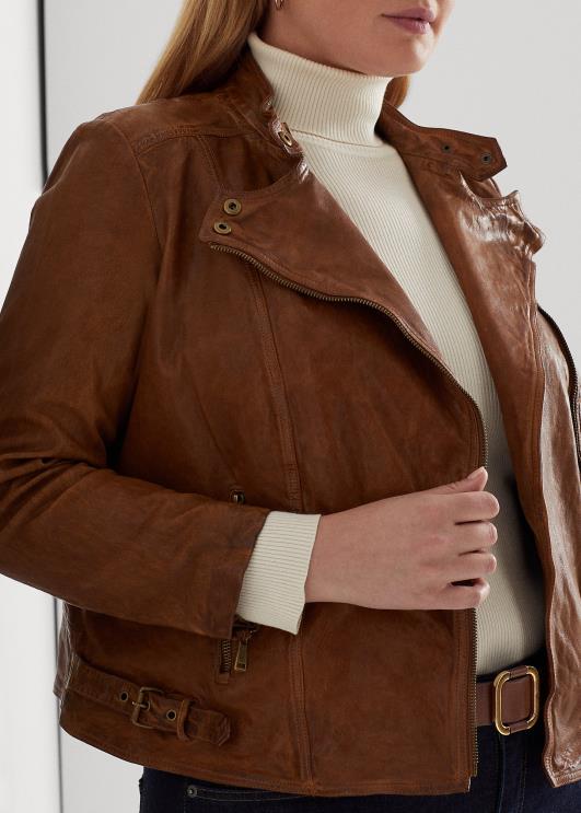 Ralph Lauren naised poleeritud nahast motojope PR0V4616 tume pähkel