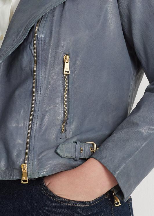 Ralph Lauren naised poleeritud nahast motojope PR0V4617 chambray sinine