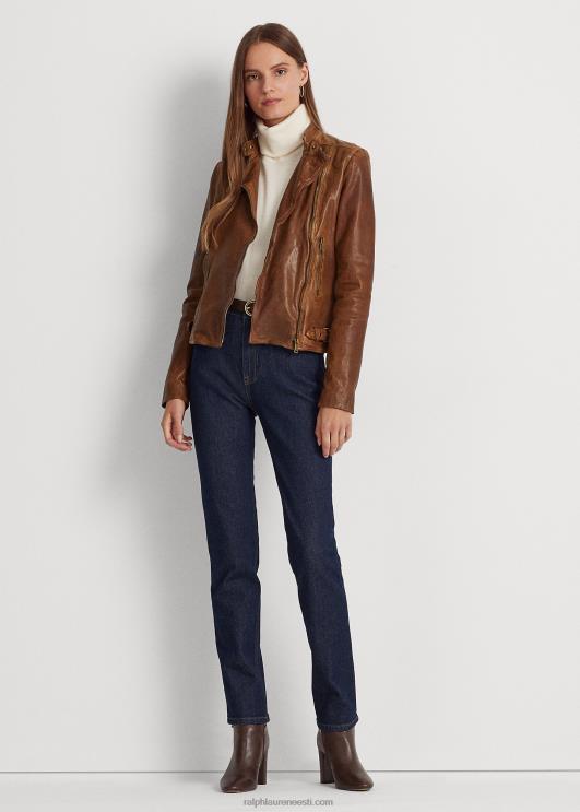 Ralph Lauren naised poleeritud nahast motojope PR0V4830 tume pähkel