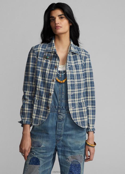 Ralph Lauren naised ruuduline puuvillane-linane jope PR0V3638 indigo/koor