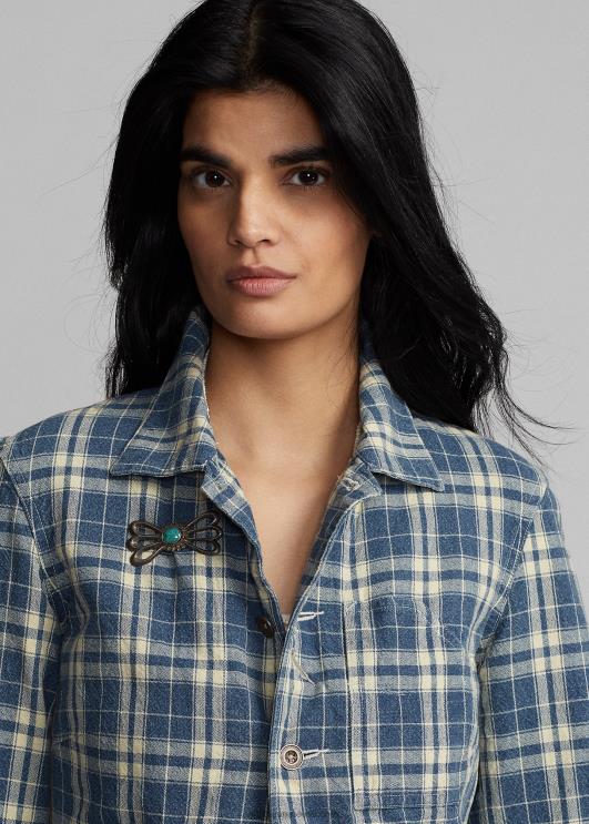 Ralph Lauren naised ruuduline puuvillane-linane jope PR0V3638 indigo/koor