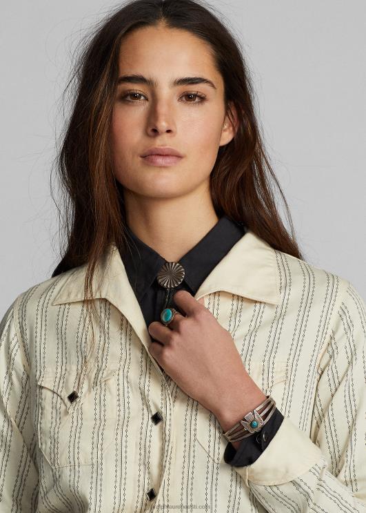 Ralph Lauren naised triibuline satiinist lääne jope PR0V3634 kreemjas/must