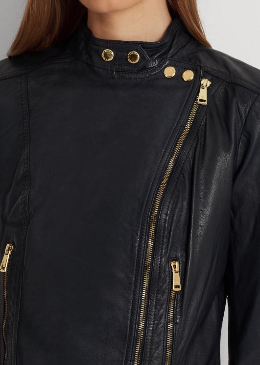 Ralph Lauren naised trummeldatud nahast motojope PR0V9449 merevägi