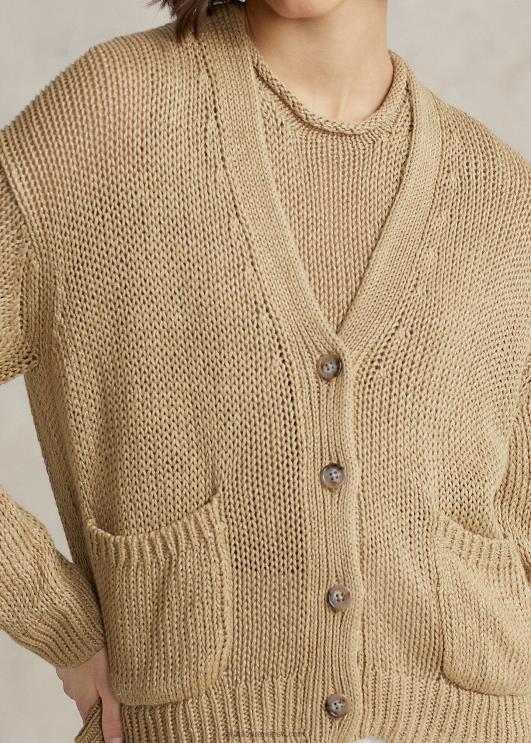 Ralph Lauren naised V-kaelusega linasegust kardigan PR0V2936 põhiliiv