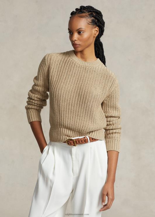 Ralph Lauren naised ažuurne puuvillasegune kaelusega kampsun PR0V3152 tan multi